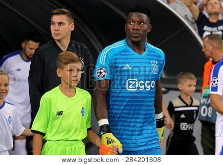 Kyiv, Ukraine - August 28, 2018: Goalkeeper Andre Onana Of Afc Ajax Goes To The Pitch Before The Uef