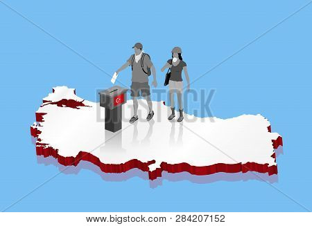 Protester Voters Are Voting For Turkish Election Over Turkey Map. All The Objects, Shadows And Backg