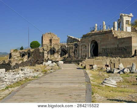 The Entrance To The Ruins Of Greek Ancient City Of Pergamum, Izmir Province,  Turkey