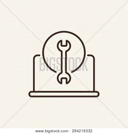 Laptor Repair Line Icon. Spanner And Notebook On White Background. It Support Concept. Vector Illust