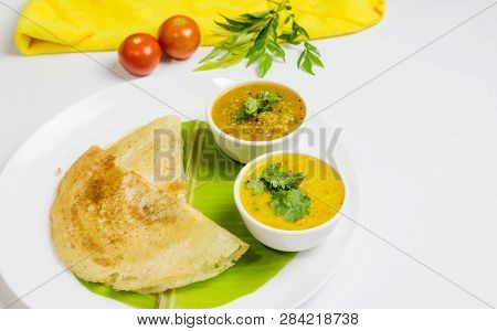 Dosa With Sambar And Dal For Dinner In South Indian Dish
