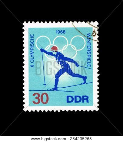 German Democratic Republic - Circa 1968: A Stamp Printed In Germany,shows Winterspiele X.olympische,