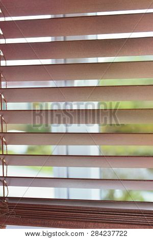 Closeup On Wooden Venetian Blind On A Windor