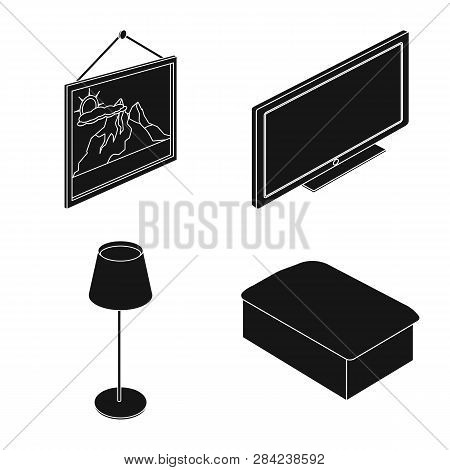 Vector Design Of Bedroom And Room Symbol. Set Of Bedroom And Furniture Stock Symbol For Web.