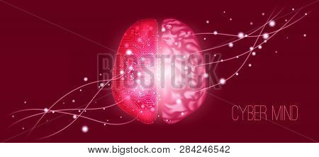 Cyber Mind, Human Brain Analysis. Digital Technology, Science Innovation. Cyber Machine Learning, Vi