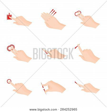 Vector Illustration Of Touchscreen And Hand Symbol. Set Of Touchscreen And Touch Stock Symbol For We