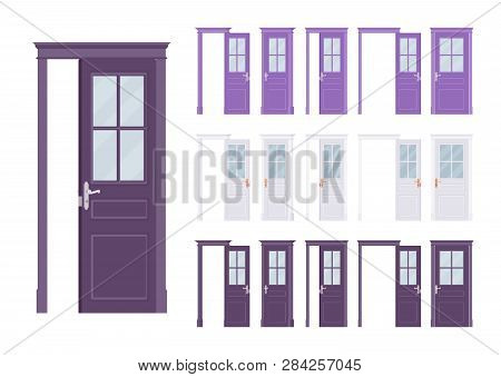 Doors Classic Set, Wooden Half Glass, Entrance To A Building, Room. Home, Office Design Project Idea