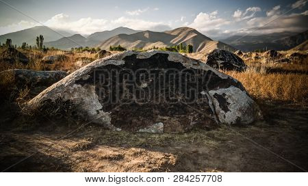 Rock Painting Aka Petroglypgs At The Field , Cholpon-ata, Issyk-kul, Kyrgyzstan