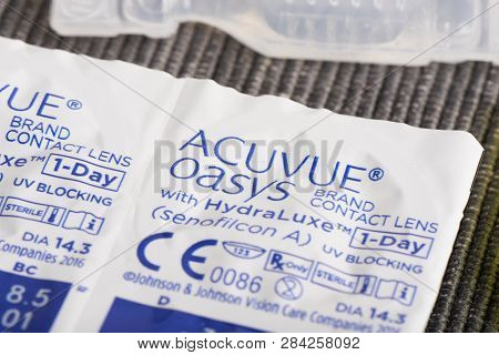 Gimpo, Korea - December 6, 2018: Johnson & Johnson Vision Care Acuvue Oasys Contact Lens, Daily Disp