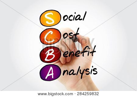 Scba - Social Cost Benefit Analysis Acronym With Marker, Business Concept Background