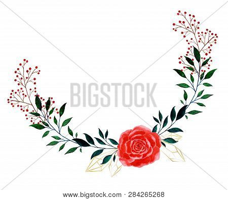A Wreath Of Branches, Berries And Crystals And A Rose In The Center