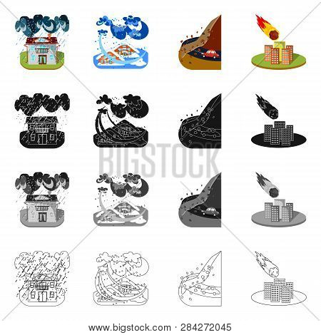 Vector Design Of Weather And Distress Symbol. Set Of Weather And Crash Vector Icon For Stock.