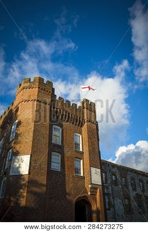 Farnham Castle Against Blue Sky In Surrey