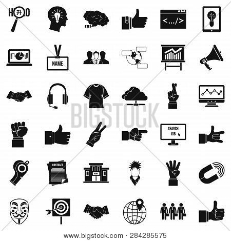 Ok Gesture Icons Set. Simple Style Of 36 Ok Gesture Icons For Web Isolated On White Background