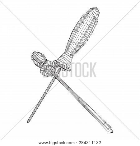 Crosshead Screwdriver. Handyman Tool For Home Repair. Maintenance Themed Abstract Model Wireframe Lo