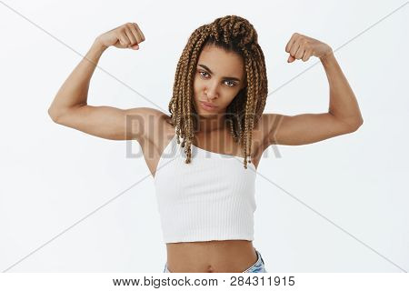 Better Not Bother Me. Portrait Of Serious-looking Storng And Confident Young African American Sports
