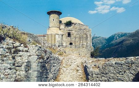 Ruins Of An Ancient Fortress In The Mountains Near Borsh, Albania