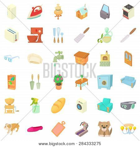 Sweet Home Icons Set. Cartoon Style Of 36 Sweet Home Icons For Web Isolated On White Background