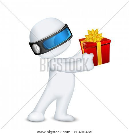 illustration of 3d man in vector fully scalable standing with gift box