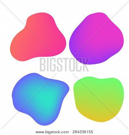 Vector Set Of Neon Liguid Shapes. Gradient Iridescent Bubbles For Text For Business Page. Template W