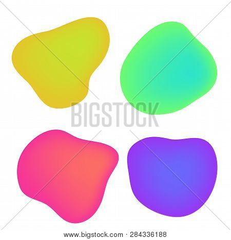 Vector Set Of Neon Liguid Shapes. Gradient Iridescent Bubbles For Text For Business Page. Template W