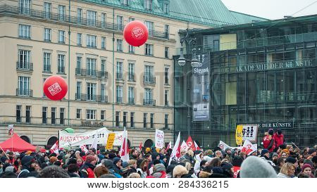 Berlin, Germany - February 13, 2019: Demonstration Of German Trade Unions Verdi, Gew, Gdp At Branden