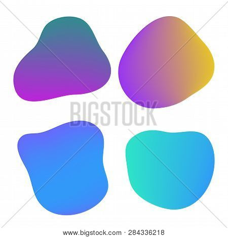 Vector Set Of Neon Liguid Shapes. Gradient Iridescent Bubbles For Text For Business Page. Template W