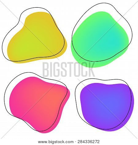 Vector Set Of Neon Liguid Shapes. Gradient Iridescent Bubbles For Text For Business Page. Template W