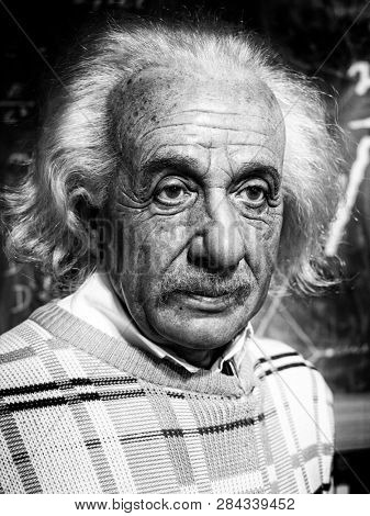 BANGKOK, THAILAND - JANUARY 08, 2019: Albert Einstein wax figure at Madame Tussauds Museum