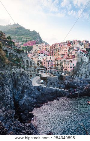 Manarola, Italy, La Specia Province, Liguria Regione, 07 August, 2018: View On The Colorful Houses A