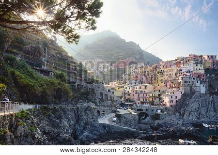 Manarola, Italy, La Specia Province, Liguria Regione, 07 August, 2018: View On The Colorful Houses A