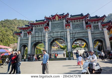 Nantou, Taiwan - FEB 8th, 2019:famous landmark of BaoHu Dimu Temple at Puli, Nantou, Taiwan, Asia