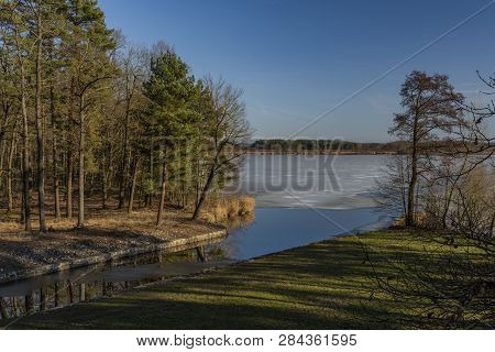 Nice Sunny Winter Cold Day Near Rozmberk Pond In South Bohemia