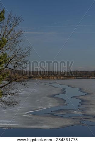 Nice Sunny Winter Cold Day Near Rozmberk Pond In South Bohemia