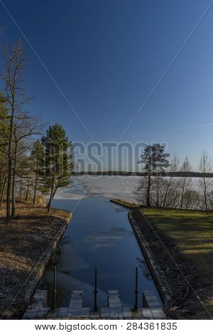 Nice Sunny Winter Cold Day Near Rozmberk Pond In South Bohemia