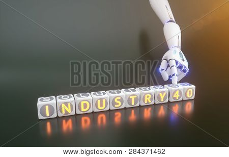 Cyborg Robot Hand Shows Industry 4.0 Sign - Ai Concept - 3D Rendering