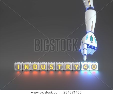 Cyborg Robot Hand Shows Industry 4.0 Sign - Ai Concept - 3D Rendering