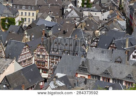 Bernkastel Kues Aerial Panoramic View. Bernkastel-kues Is A Well-known Winegrowing Centre On The Mos