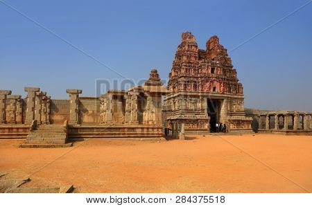 Historic Vijaya Vittala temple in Hampi runes in India