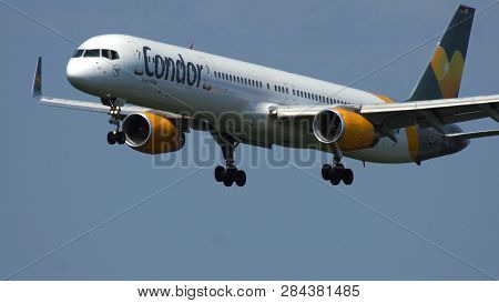Frankfurt Am Main, Germany - July 21, 2017: Boeing 757 Of Condor Airlines Approaching To Frankfurt A