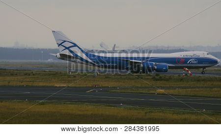 Frankfurt Am Main, Germany - July 19, 2017: Side View Of Boeing 747-83q(f) Vq-bfe Of Air Bridge Carg