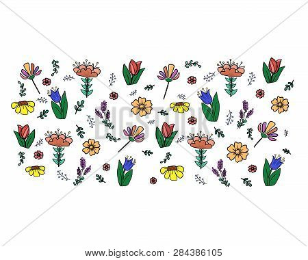 Seamless Floral Patterns On White Background Vector
