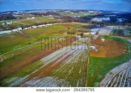 Aerial View Of Amish Farmland In Pennsylvania