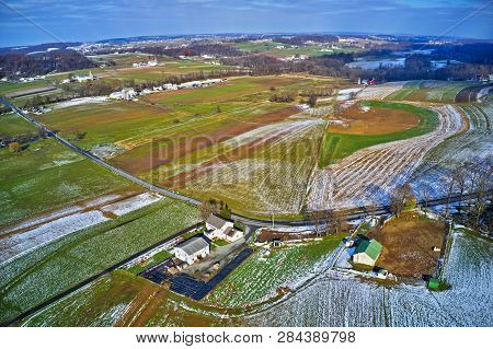 Aerial View of Amish Farmland in Pennsylvania