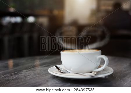 Capucinno Cream On Top Of Coffee Cup On Stone Table From Top View Fresh Up Life In Your Day With Hot