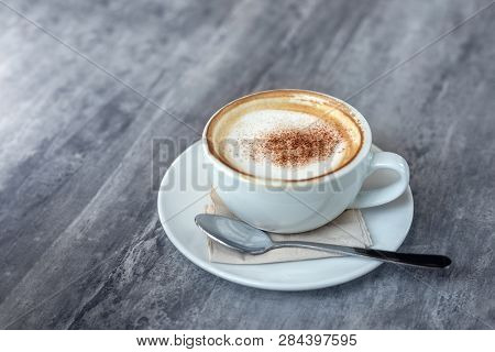 Capucinno Cream On Top Of Coffee Cup On Stone Table From Top View Fresh Up Life In Your Day With Hot