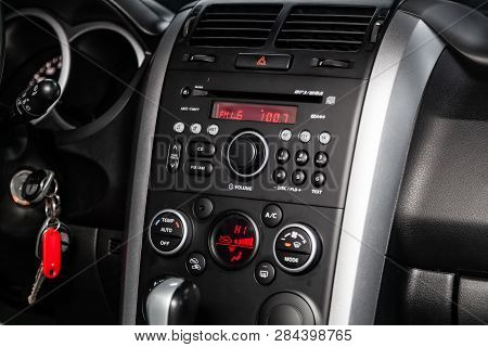 Novosibirsk, Russia - February 15, 2019: Suzuki Grand Vitara,close-up Of The Dashboard, Adjustment O