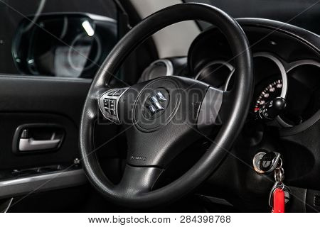 Novosibirsk, Russia - February 15, 2019: Suzuki Grand Vitara,close-up Of The Dashboard, Speedometer,