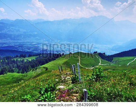View Of The River Rhine Valley (rheintal) From The Gonzen Mountain - Canton Of St. Gallen, Switzerla