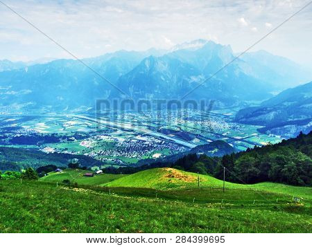 View Of The River Rhine Valley (rheintal) From The Gonzen Mountain - Canton Of St. Gallen, Switzerla